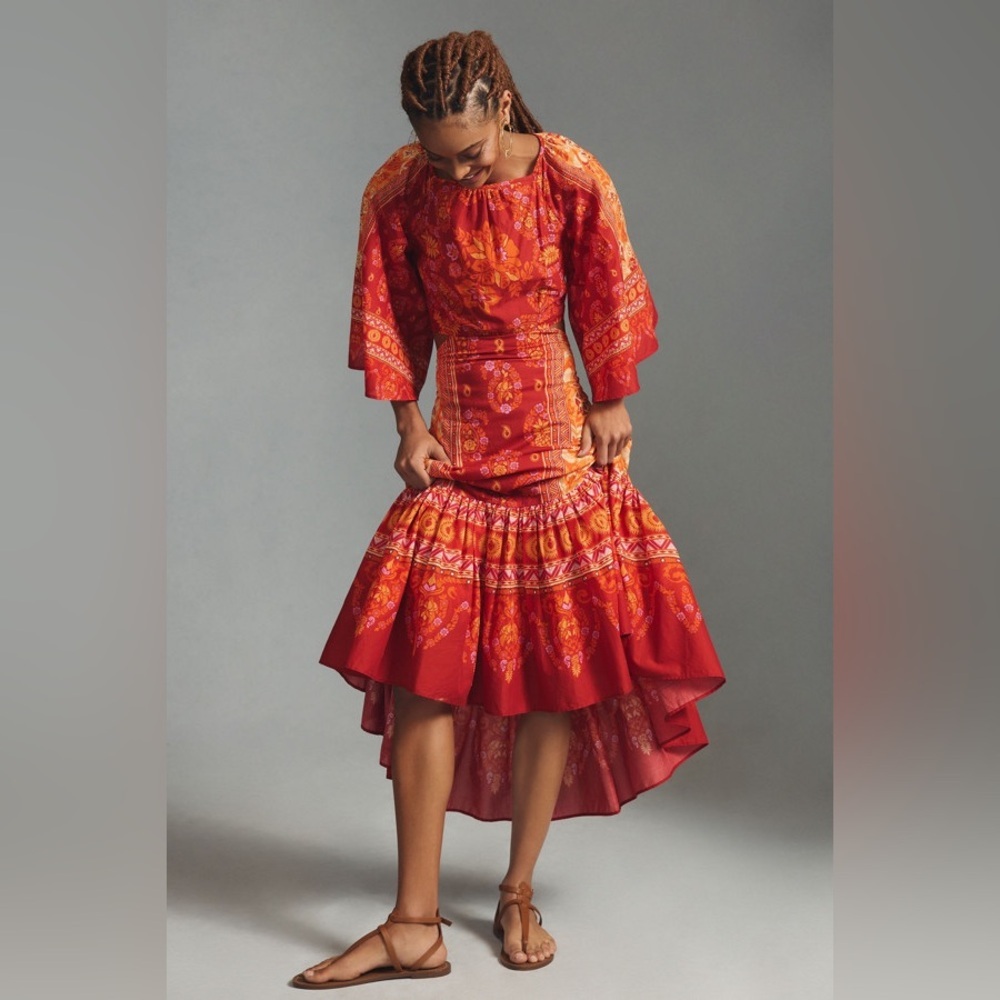 FARM Rio Anthropologie Combuco Cutout Maxi Dress Red Size L - Picture 13 of 13